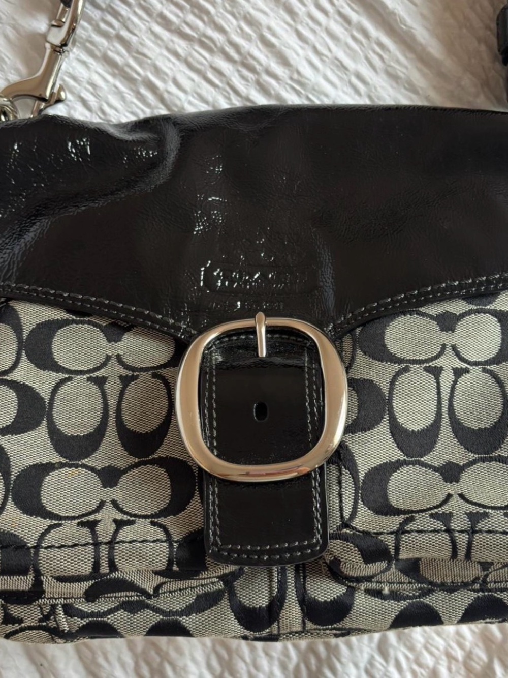 Coach Signature Black and Khaki Canvas Shoulder Bag